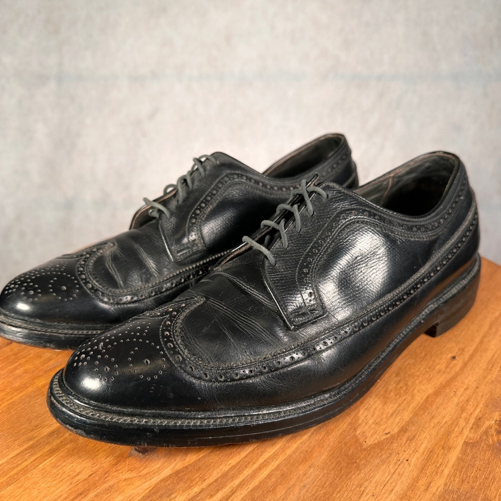 Mason Executive Imperial Wingtip Shoes Mens 12 C Black Good Leather Brogue Derby